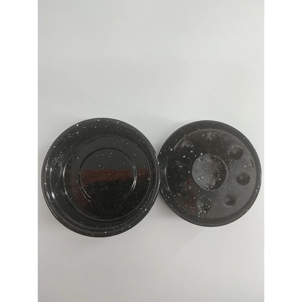 Graniteware II Ceramic on Steel Mini Round Roaster with Lid Black Speckled 4.5in